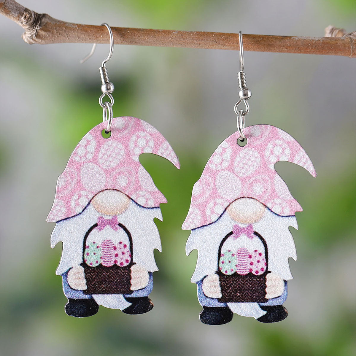 Wholesale Easter Egg Basket Hollow Water Drop Wooden Double Sided Earrings