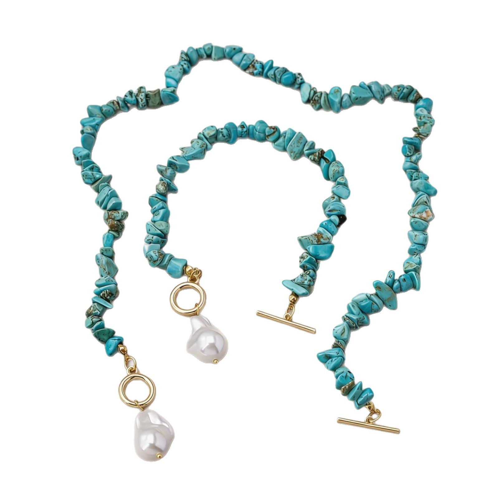 Wholesale Handmade Irregular Turquoise Pearl Pendant Necklace,  Ins Style Fashion Accessory
