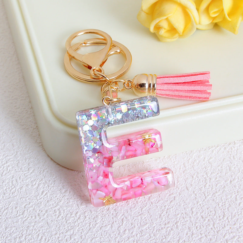 Wholesale Glitter 26 English Letter Tassel Keychain