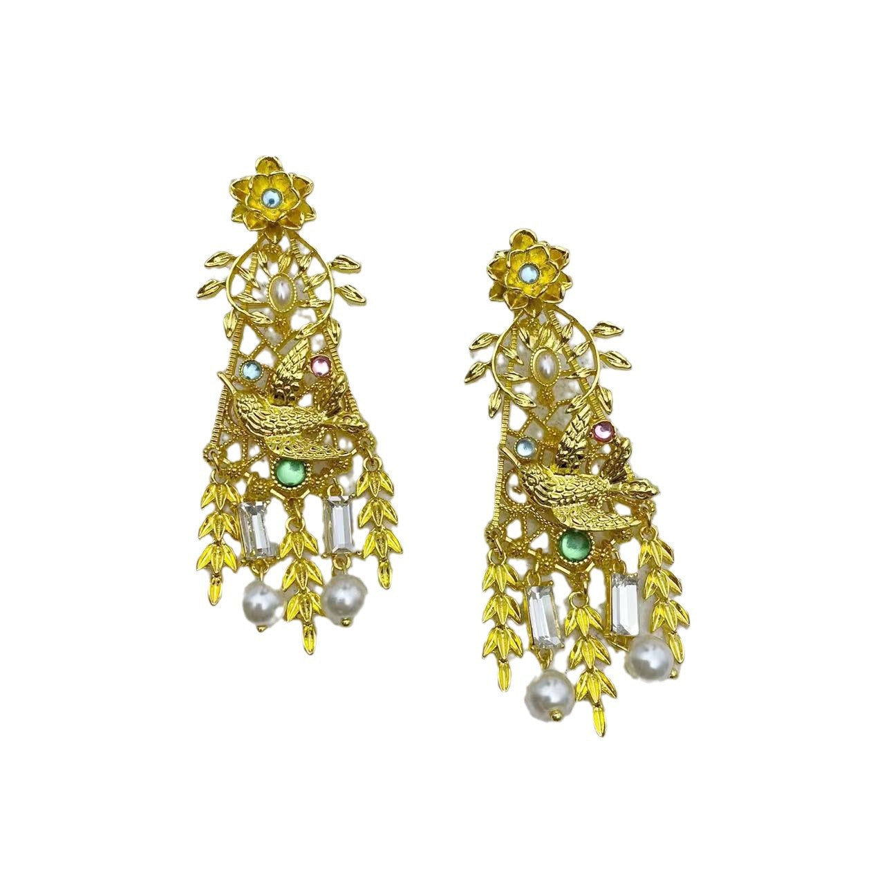 Wholesale Exaggerated Flower Bird Leaf Pearl Earrings