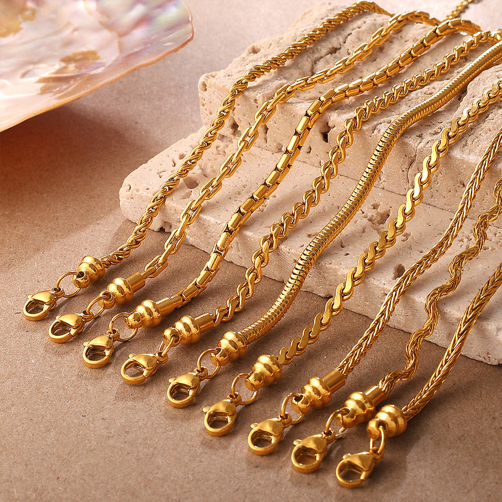 Wholesale Retro Accessible Luxury Stainless Steel 18K Texture Niche High-End Twist Snake Bone Wave Texture Shape Design Bracelet