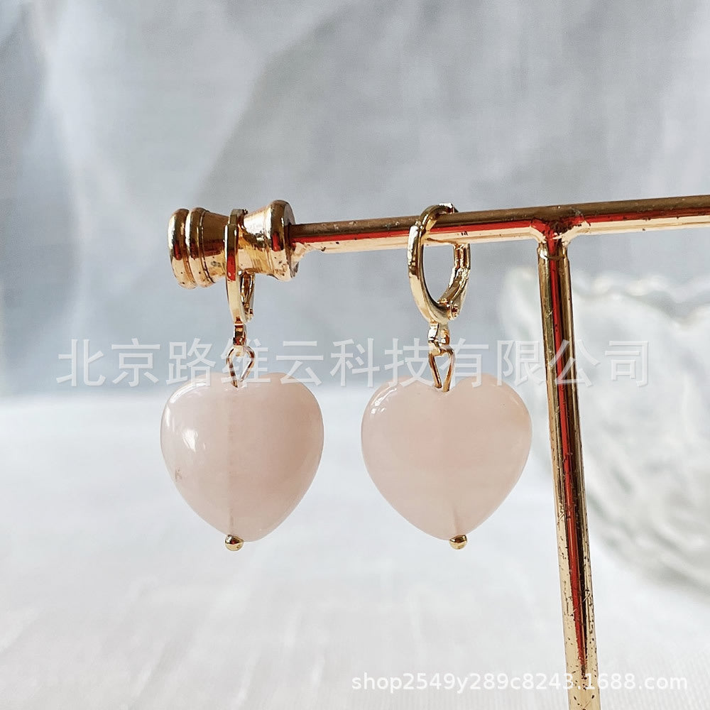 Wholesale 14K gold-wrapped lovely  red agate Crystal semi-precious stone peach heart-shaped earring