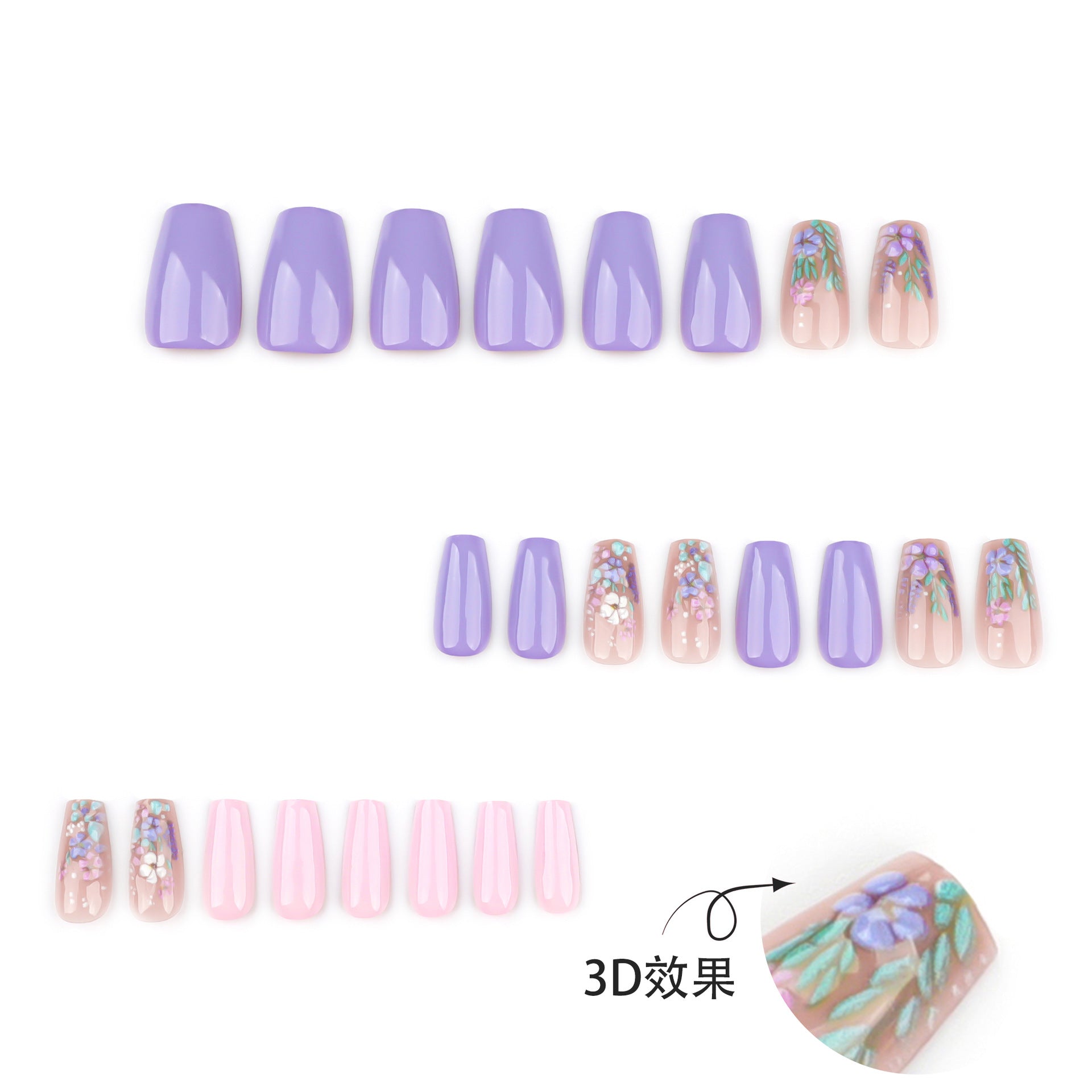Wholesale 24 Pieces/box 3D Flowers Nails Kits Nail Stickers