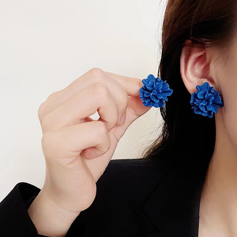 Wholesale Blue Three-dimensional Pleated Flower Distinctive Earrings