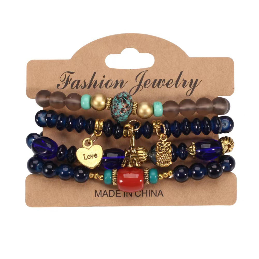 Wholesale Bohemian Owl Heart Eiffel Tower Multi-layer Bracelet ACC-BT-FengLi008