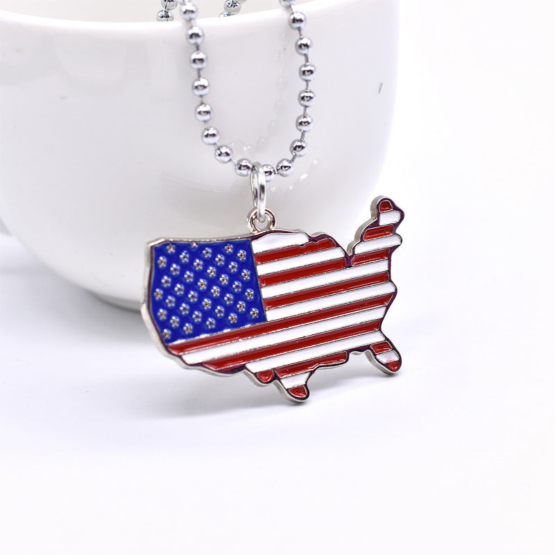 Wholesale United States Flag Zinc Alloy Pendant Necklace Independence Day Necklace