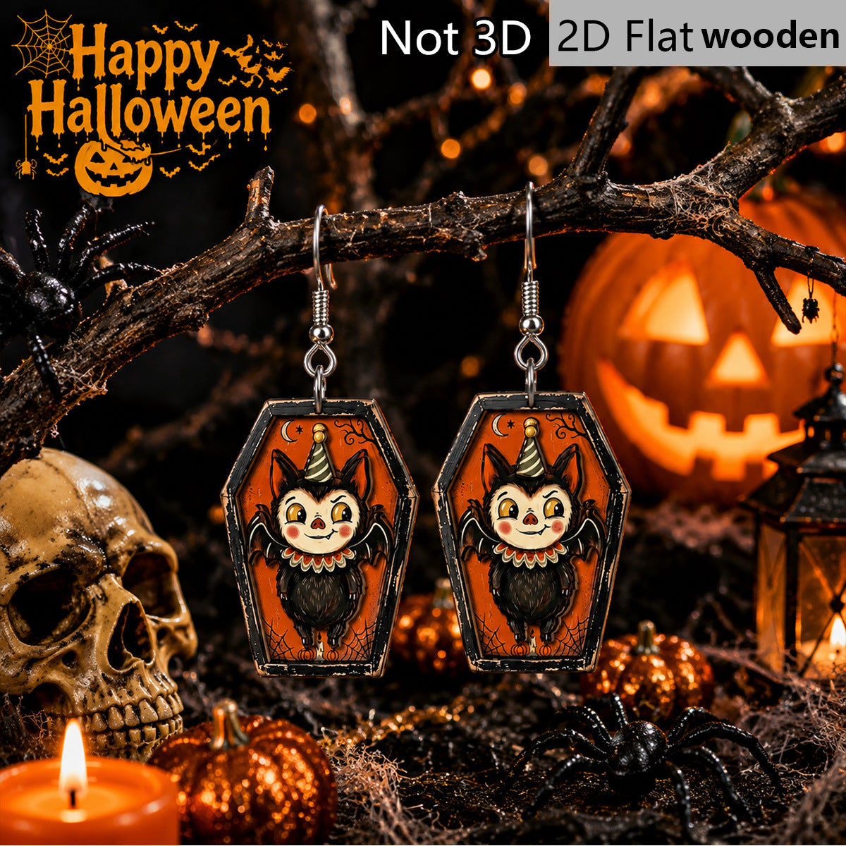 Wholesale Wooden Bat Earrings Vintage Distressed  Coffin Party Jewelry
