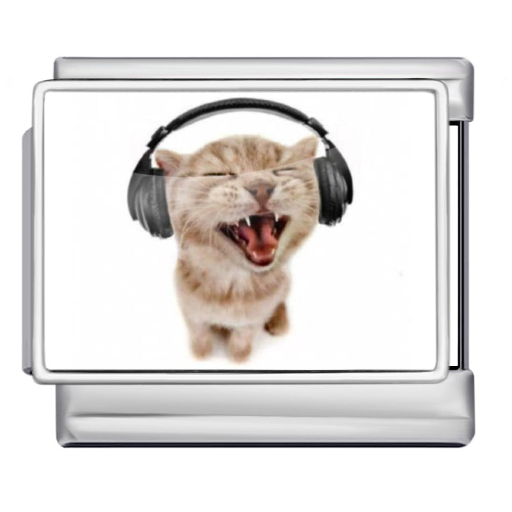 Wholesale Italian Charm Bracelet 9mm DIY Cute Cat Series  Creative Stainless Steel Composable Bracelet