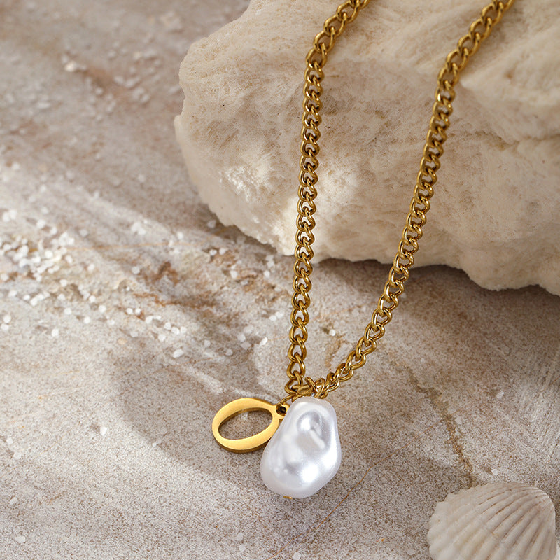 Wholesale Pearl 26 Letters Stainless Steel Necklaces ACC-NE-YunHe003