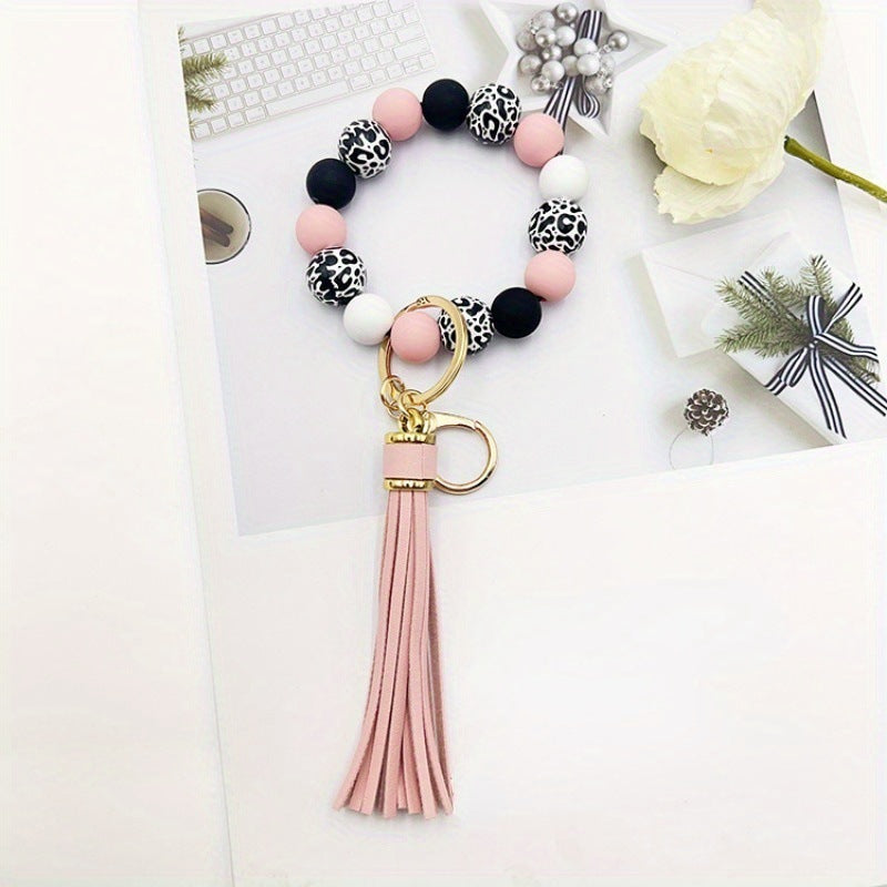 Wholesale Handmade Wooden Bead Keychain Bracelet Celestial Pattern Red Boutique Resale Accessory