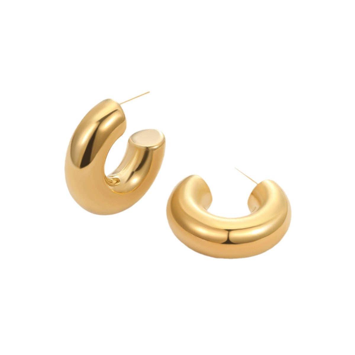 Wholesale hollow stainless steel smooth C- shaped  plating 18K gold earrings