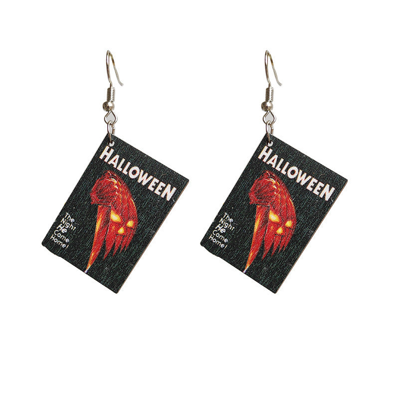 Wholesale Horror  Book Wooden Double-sided Earrings