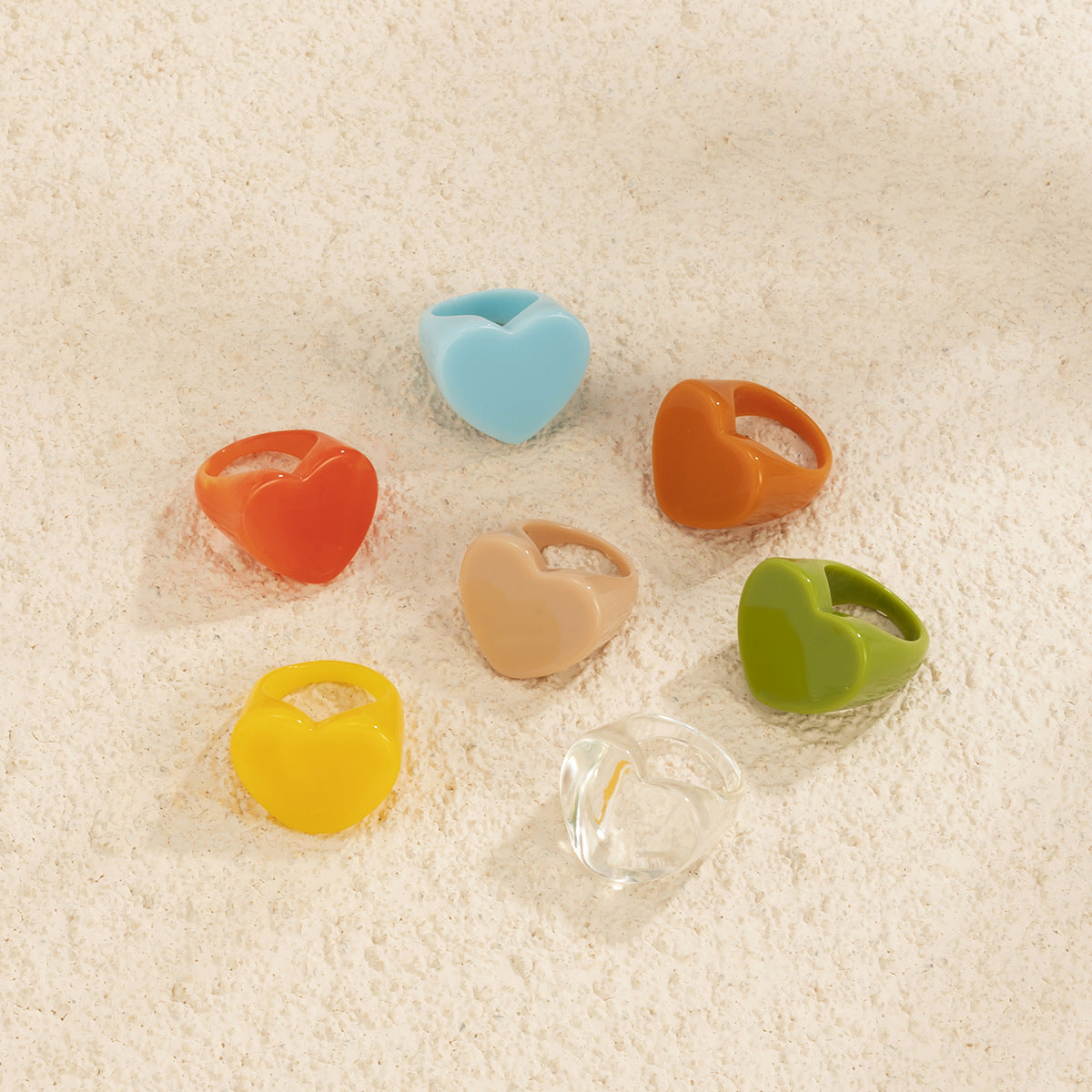 Wholesale Resin Candy Color Geometric Heart Ring For Women Vacation Jewelry Accessory