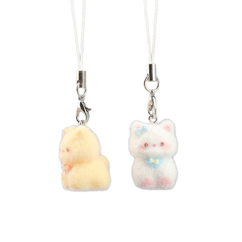 Wholesale  Cartoon Cute Flocked Stereo Resin Cat Keychain