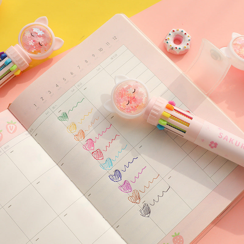 Wholesale  Multi-color Ballpoint Pen Multi-function Pen Cartoon Cute Ten-color Ballpoint Pen