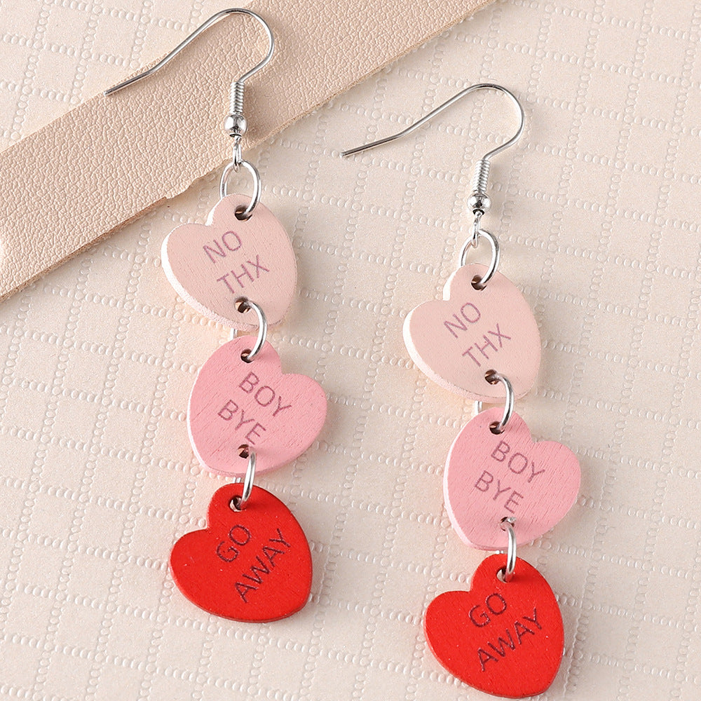 Wholesale Wooden Valentine' s Day heart-shaped pendant earrings