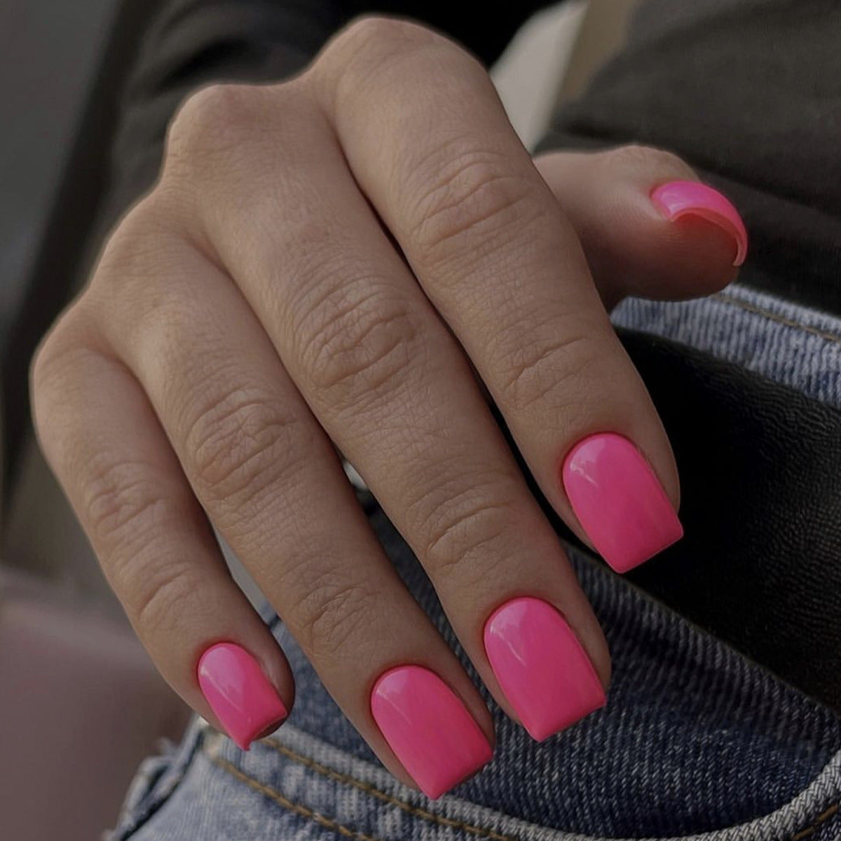 Wholesale 24pcs/box Glitter Nail Stickers Solid Color Rectangle Wearable Nail Press-On Nail Set ACC-NS-HaoYi029