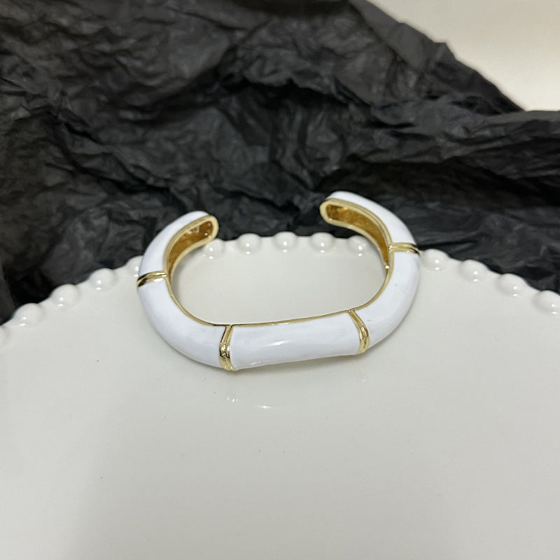 Wholesale Retro Fashionable Enamel Oil Dropping Irregular Wave Bamboo Opening Bracelet