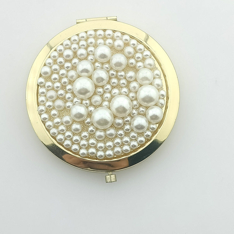 Wholesale Round Diamond Small Mirror Portable Folding Pearl Diamond Cosmetic Mirror ACC-MR-GuoYan001