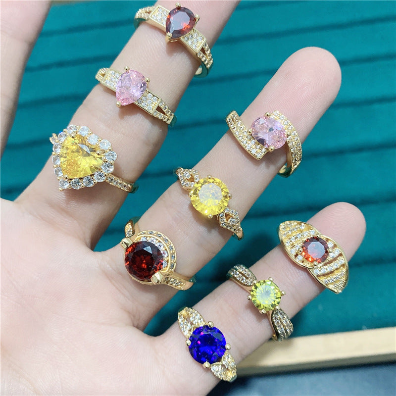 Wholesale 5pcs Colorful Zircon Ring Gold Micropaved Ring Gold Plated Rings ACC-RS-YunXi001