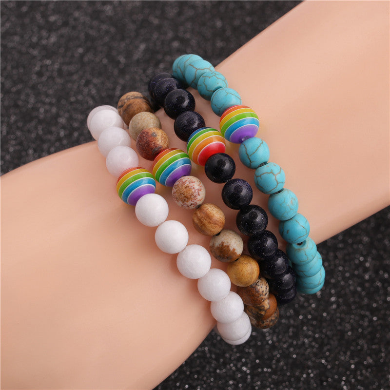 Wholesale Volcanic White Pine Frosted Tiger Eye Stone Colorful Beads Beaded Bracelet ACC-BT-Changx006