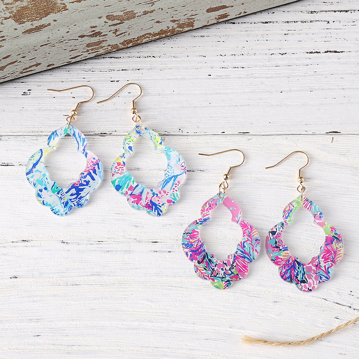 Wholesale  Fake Color Leaves Flowers Bohemian Hollow Pendant Earrings