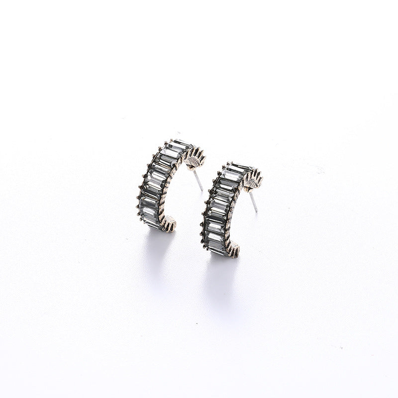 Wholesale  Crystal Diamond C- shaped earrings geometric semi-circular earrings