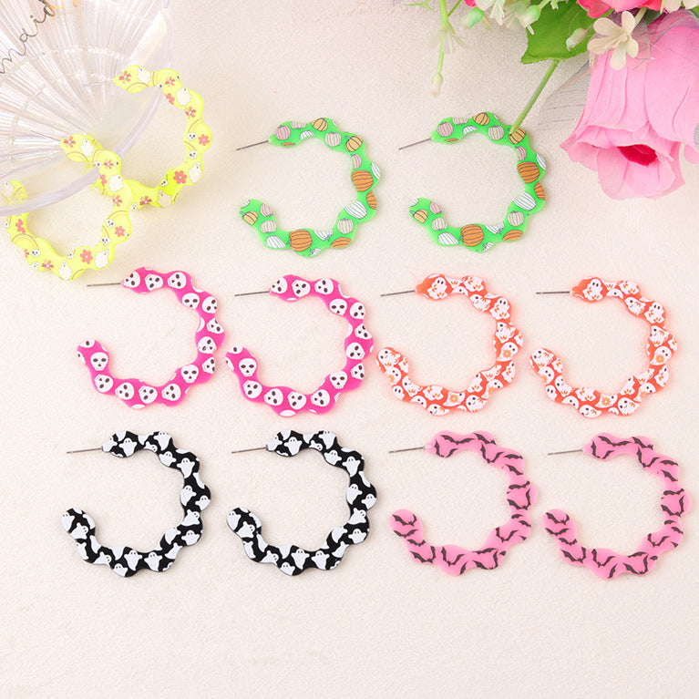 Wholesale   Color Bat Ghost C Ring Acrylic Earrings