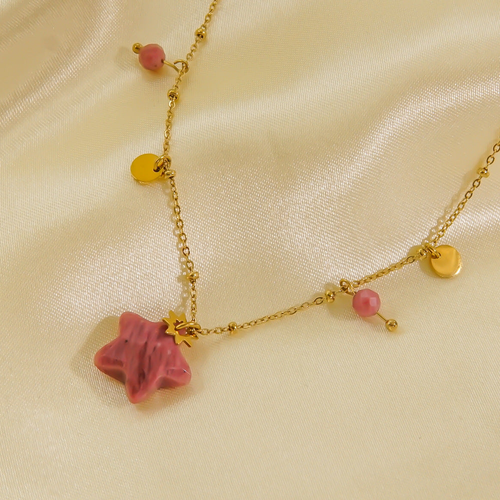 Wholesale Light Luxury Five-pointed Star Pendant Natural Stone Necklace