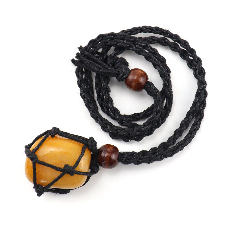 Wholesale Trendy Handmade Amethyst Crystal Necklace With Black Woven Net Pendant Adjustable Jewelry Accessory