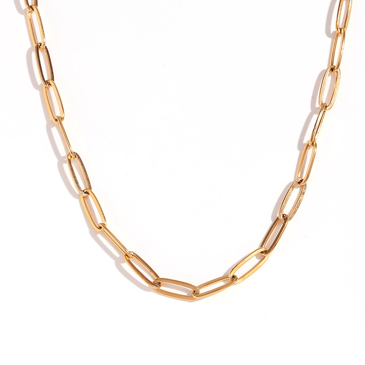 Wholesale Simple Stainless Steel 18K Gold Plated Paper Clip Chain Necklace Women' s Jewelry Accessory