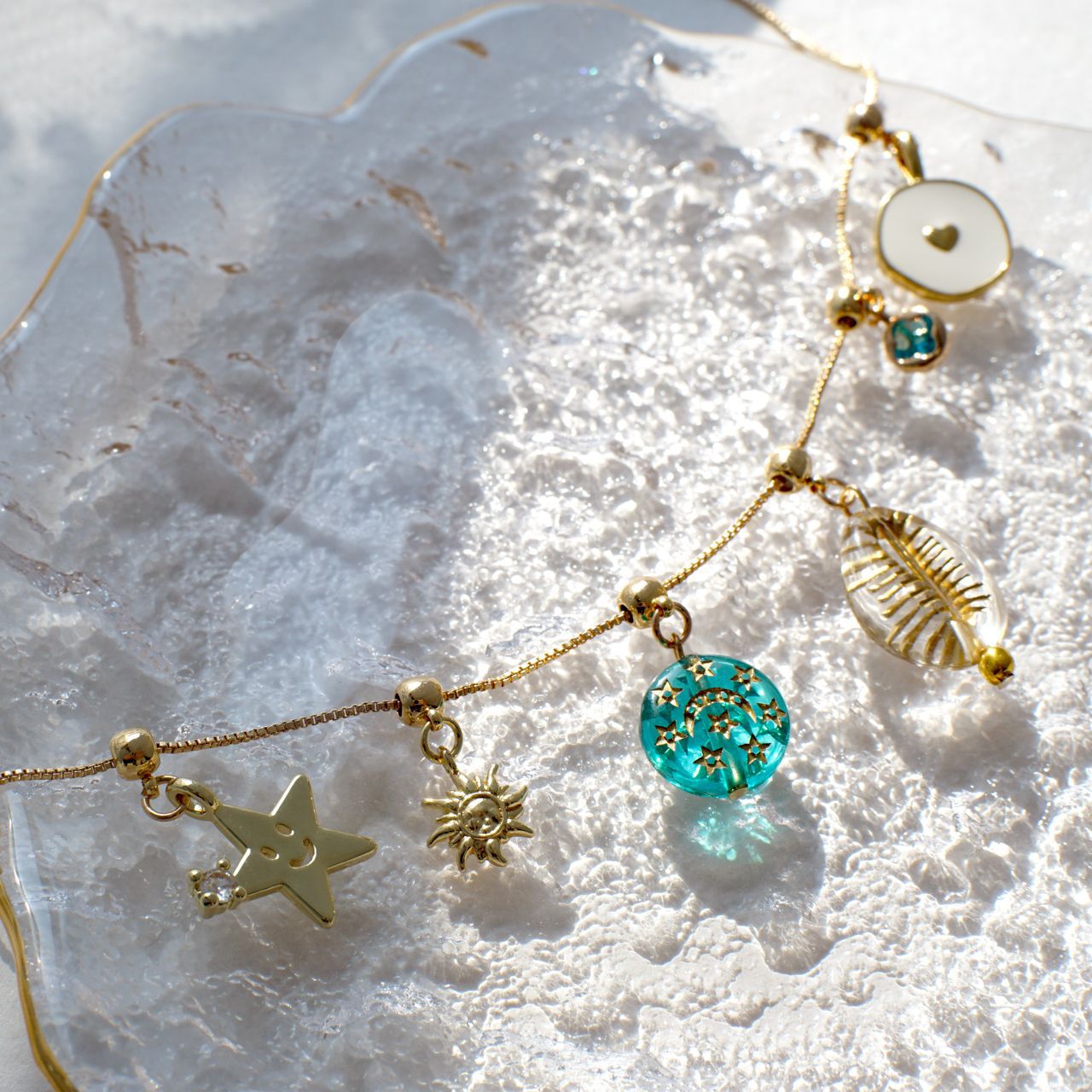 Wholesale 5pcs/pack Copper Necklace with Zircon-Set Sun Star and Heart Pendants