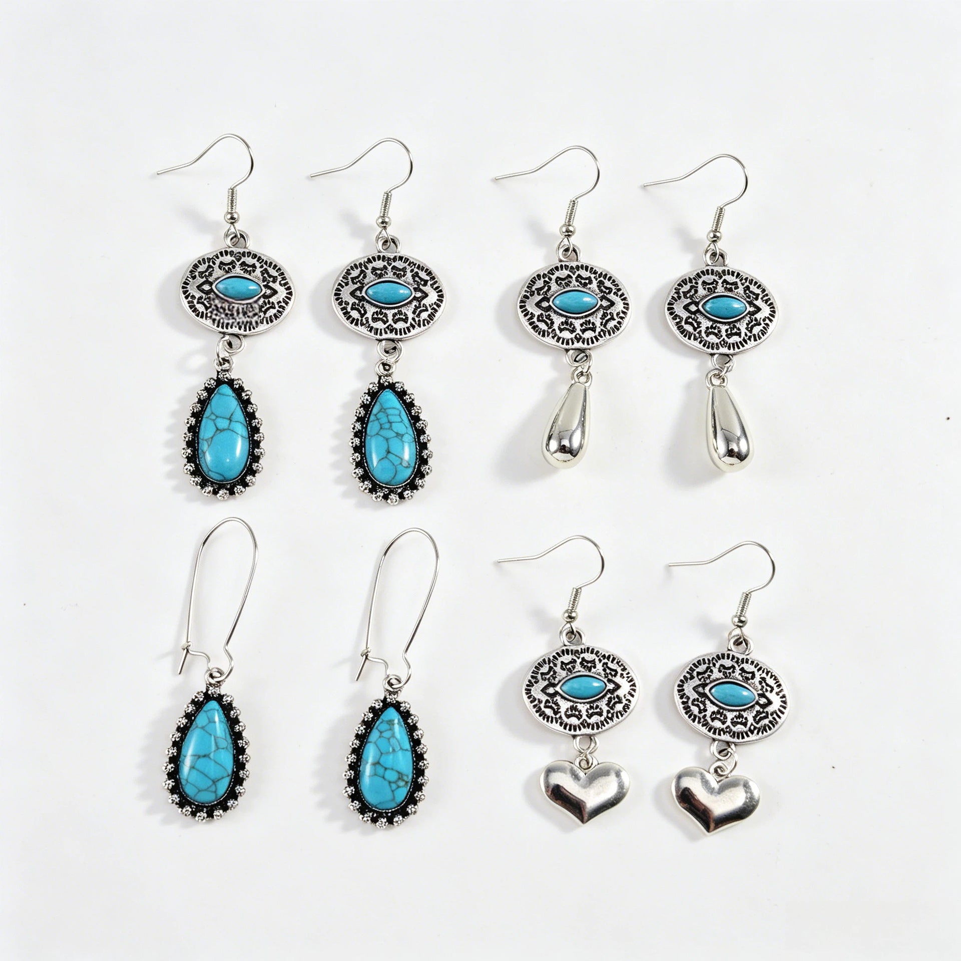 Wholesale Zinc Alloy Electroplated Bohemian Water Drop Earrings Turquoise Inlay Stylish Jewelry for Women