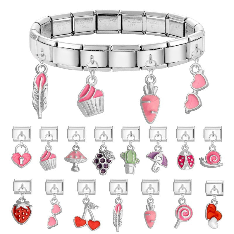 Wholesale  Italian Charm Bracelet 9mm DIY Pink Pendant Creative Stainless Steel Composable Bracelet
