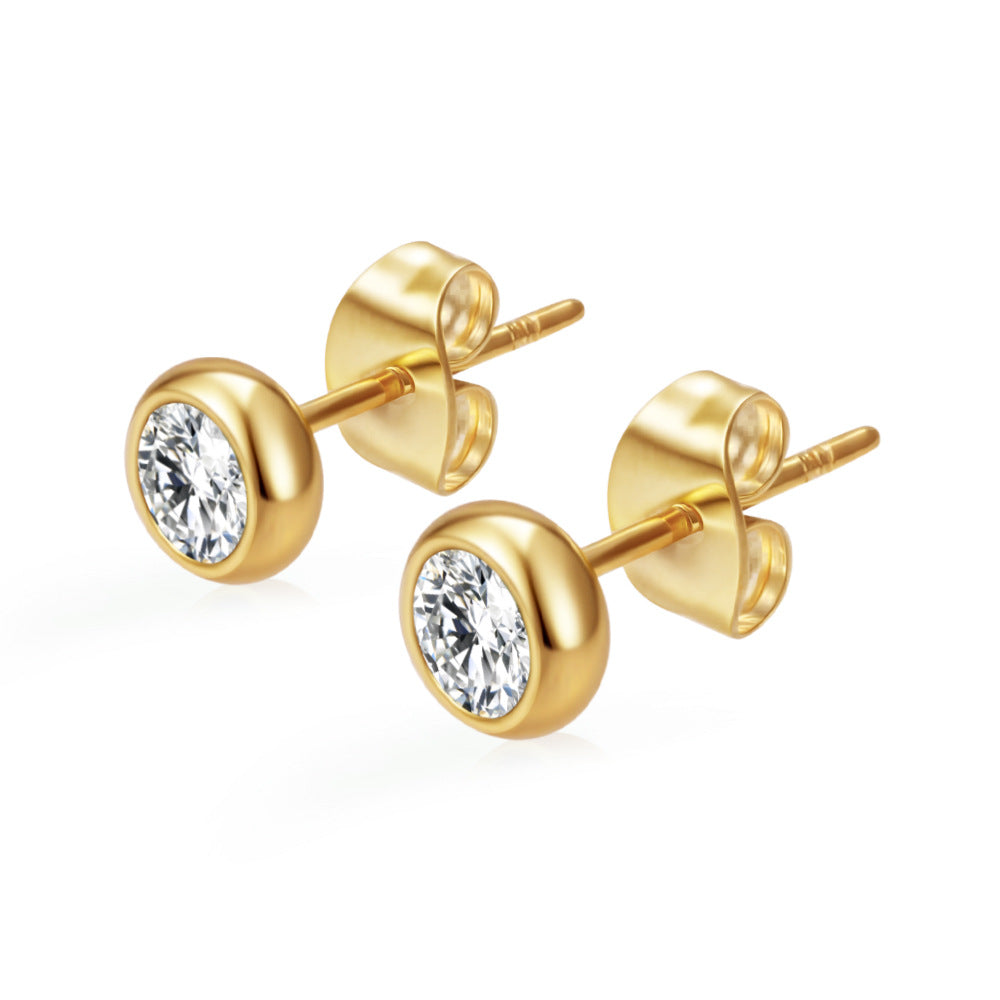 Wholesale Light Luxury Round Stainless Steel Zircon Earrings for Women,  Multi-Color 18K Gold Plated Fashion Accessory