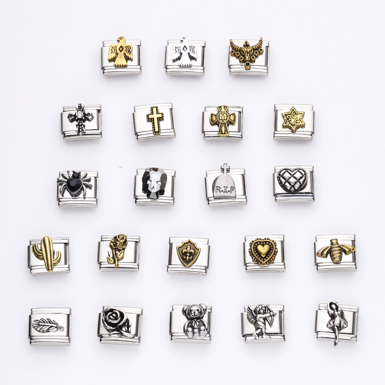 Wholesale 10pcs Italian Charm Bracelet 9mm DIY Splicing Cross Rose Stainless Steel Composable Bracelet