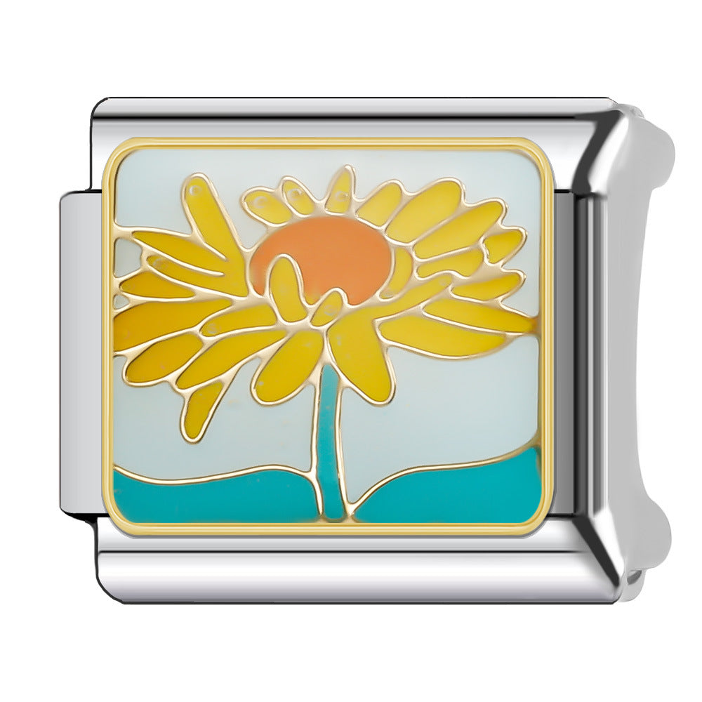 Wholesale Italian Charm Bracelet 9mm DIY Splicing Floral Collection Stainless Steel Composable Bracelet