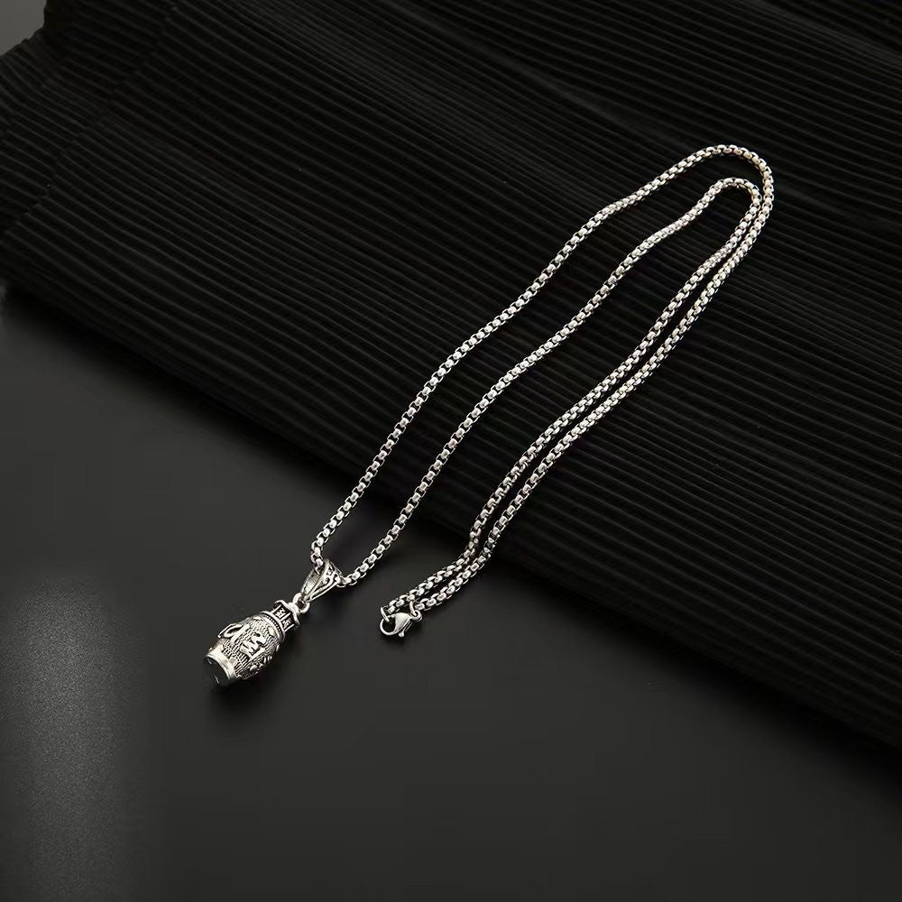 Wholesale Retro Six Syllable Mantra Pendant Necklace For Men Alloy Snake Bone Chain Fashion Jewelry Gift