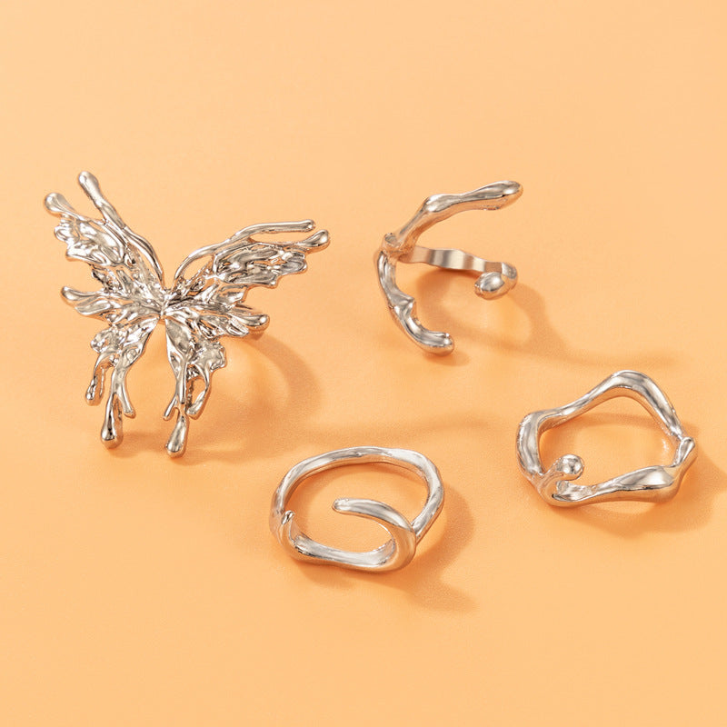 Wholesale Butterfly geometric irregular four-piece ring set