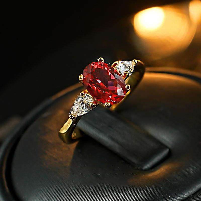 Wholesale Vintage French Red Diamond Ring,  Gold Plated Copper,  Adjustable Open,  Chic Jewelry Accessory for Women,  Gift