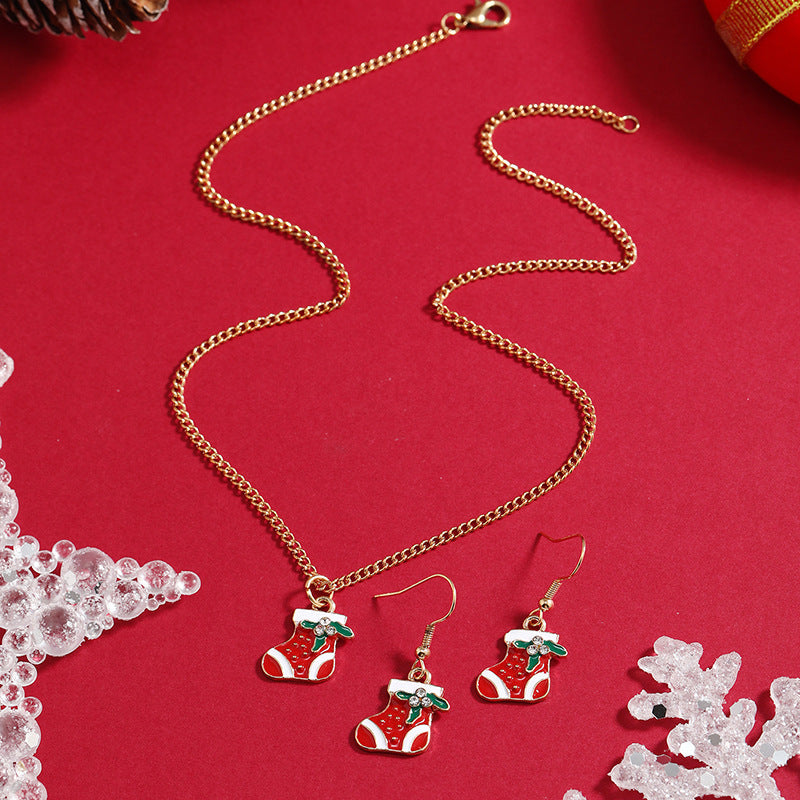 Wholesale Oil Drop Colorful Christmas Stocking Earrings Necklace Set ACC-NE-KaiQing012