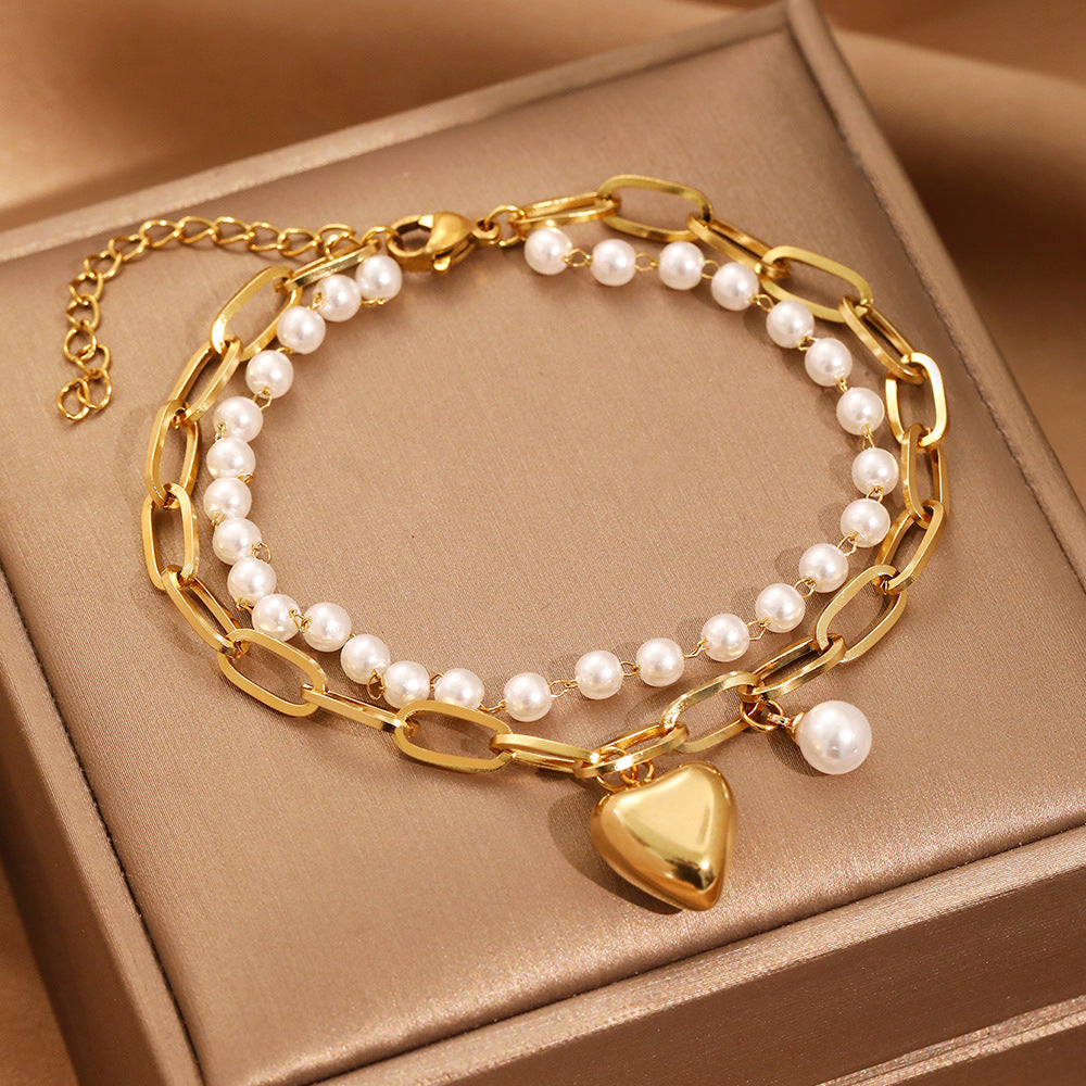 Wholesale Punk Double Layer Geometric Heart Pendant Necklace With Faux Pearls A Chic Fashion Accessory For Parties And Gifts
