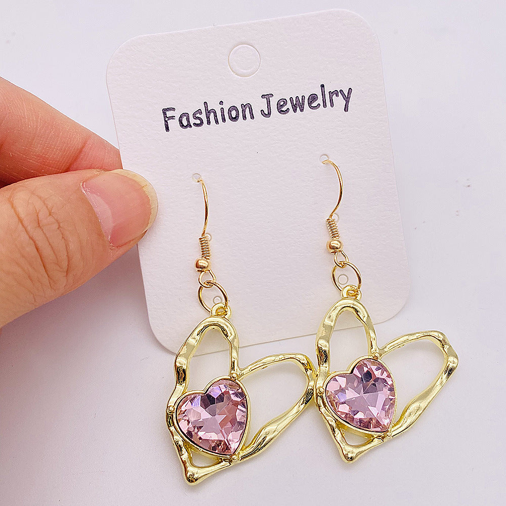 Wholesale  Light Luxury Zircon Earrings Colorful Love Alloy Pendant Earrings