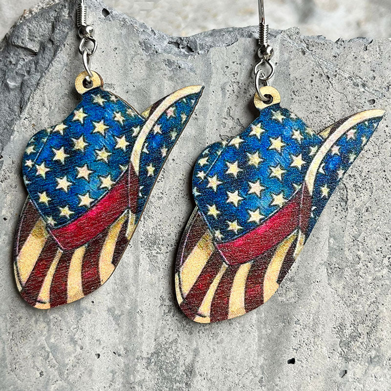 Wholesale 2 Pairs/Pack American Independence Day Western Style Cowboy Boots Cow Head Sunflower Wood Earrings ACC-ES-HY103