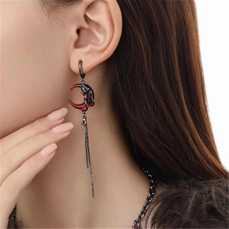 Wholesale Red Crescent Asymmetric Tassel Earrings