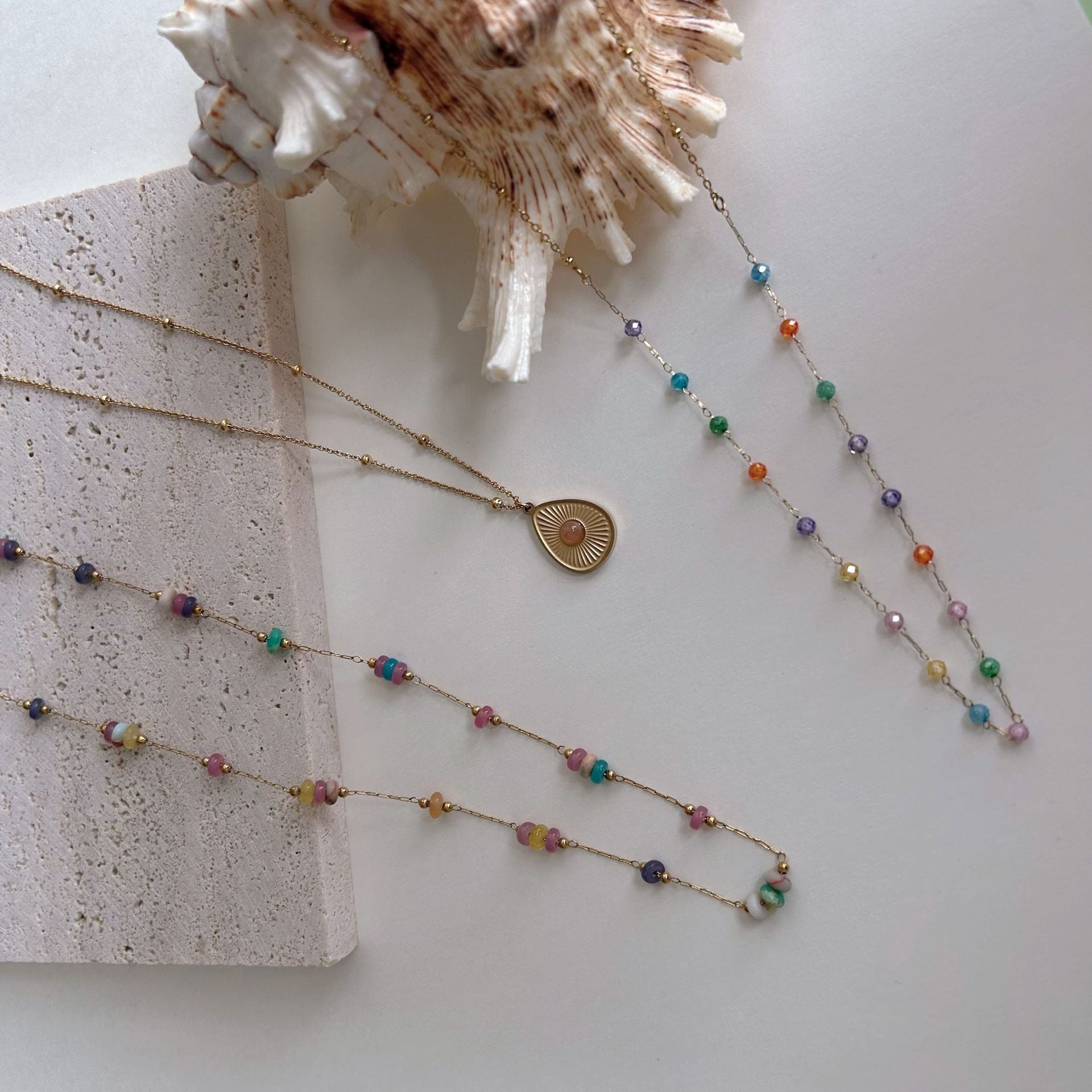 Wholesale Stainless Steel Bohemian Natural Stone Natural Crystal Necklace