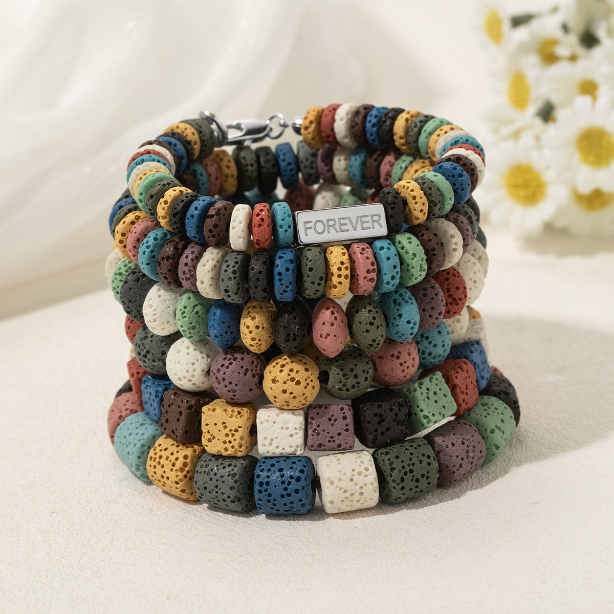 Wholesale volcanic stone beaded kraft paper elastic  bracelet