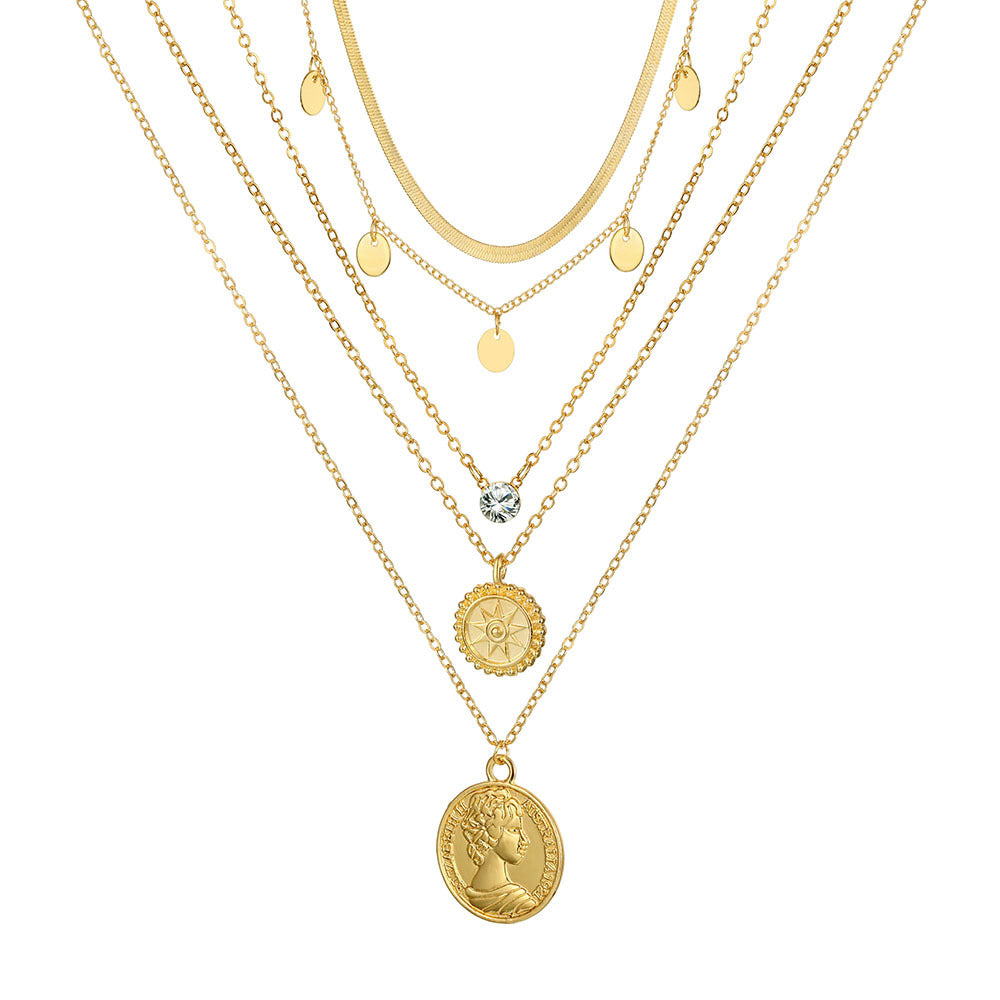 Wholesale Human head necklace set light luxury temperament relief round necklace