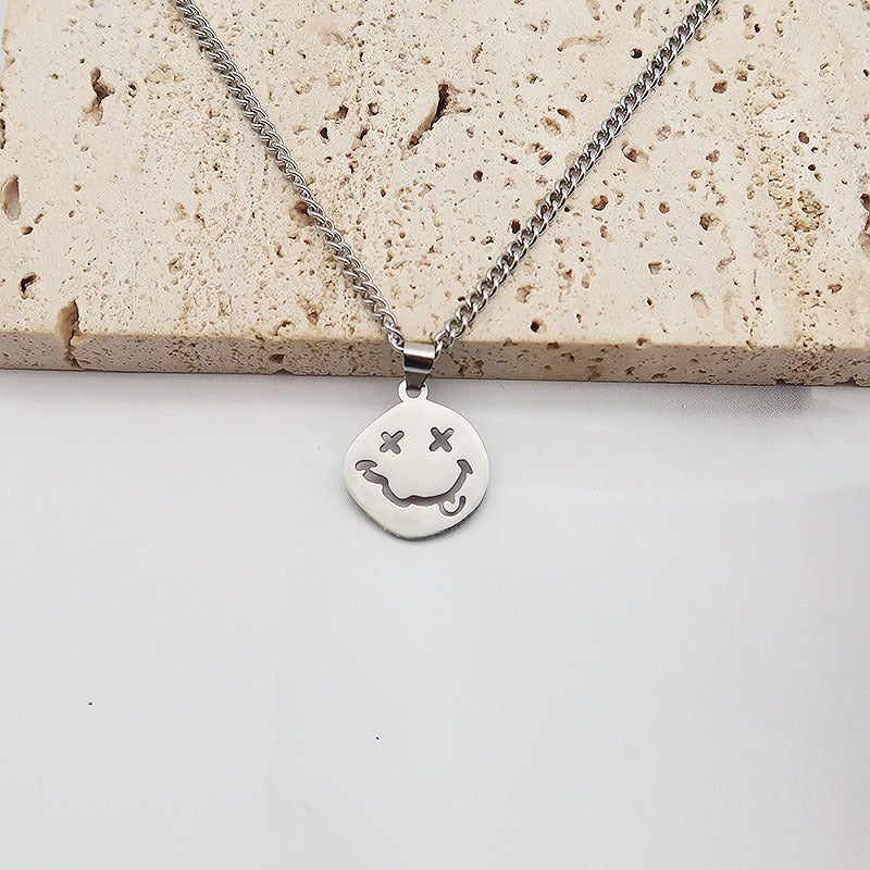 Wholesale Titanium Steel  Irregular Smiley Face Pendant Cold Style Clavicle Chain