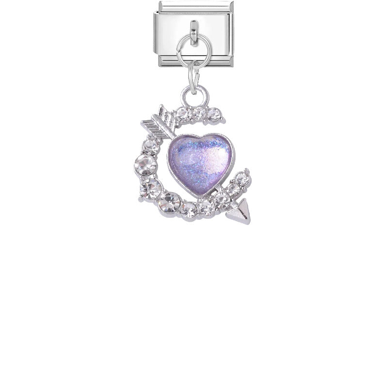 Wholesale Trendy Crystal Butterfly Heart Pendant Titanium Steel DIY Bracelet Charm for Fashion Accessory Gift
